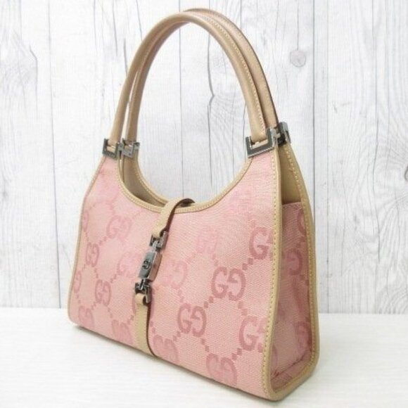 GUCCI GG  Jackie O Hobo Pink Shoulder Bag Sherry Monogram Web Leather - Picture 6 of 14